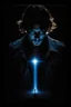 Placeholder: pitch-black background with a blue glowing overhead spotlight effect, Johnny Depp