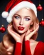 Placeholder: girl in red dress, close up portrait, Christmas, smiling, red lipstick, blonde hair