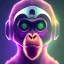 Placeholder: A beautiful portrait of a cyborg monkey purple neon color scheme, high key lighting, volumetric light high details psychedelic background