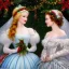 Placeholder: Dove cameron and teen robyn lively, meticulously detailed beautiful faces, meticulously detailed hair; christmas, snow, gothic, sparkles; ethereal fantasy. hues of christmas. hideo kojima. realistic oil painting. victorian era, glitter, snowflakes, holly, pinecones, old fashioned, vintage, antique, beautiful, renaissance, 16k