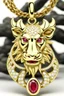 Placeholder: A pendant for a necklace, Pumbaa from the lion king in gold with diamonds and big tusks with eyes made of ruby