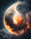 Placeholder: Moon, biological heart, cinematic, {abstract}, depression, space background, atmospheric, fire, DLSR, soft focus, dispersion