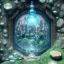 Placeholder: hedjuk, cristal castle crystalline, beau , fin, renderin, room, cosmic, opalescent, 100mm, opalescent, gemstones, crystals, object, other worldly,water, rock, moss,bright, ice background