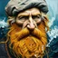 Placeholder: impasto oil painting of an old mariner, thick sculptural brushstrokes, swirling textures, golden beard flowing into stormy ocean, expressive portrait style, vivid ocean blues and greens, emotional and textured, expressionist painting --v 7 --style raw --ar 4:5 --q 2