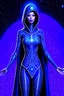 Placeholder: Quantum Quasar wears a sleek and high-tech suit that combines cosmic aesthetics with modern functionality. The suit is primarily a deep indigo color, adorned with shimmering constellations and galaxies that seem to shift and twinkle as if they were alive. The suit enhances Shanteria's natural grace and athleticism while providing advanced protection and mobility. She wears a cosmic cape that flows like the night sky and a helmet with a visor that can project holographic displays.