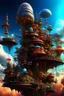 Placeholder: cloud town, a whimsical and otherworldly village, odd flowing shapes and structures, magical buildings suspended in air, beautifull atmospheric lighting, magical, cinematic effects, unusual fractal-like formations, psychedelic dreamscape, unique and imaginary house-like structures, winding pathways, guiding lights