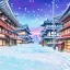 Placeholder: snowy Japan modern city landscape in winter, building light on, beautiful, colorful, old anime style, high details, high quality 8k