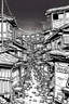 Placeholder: Tokyo shanty town, line arts, manga style