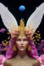 Placeholder: Flower, face,angel, blondie, beautiful place,amazing, cosmic, colors, planet, gold, realistic, photo real, stars night, detailed, high contrast, 8k high definition, unreal engine 5, extremely sharp detail, light effect, light background