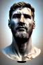 Placeholder: Ultra Realistic image, roman sculpture, Calacatta marble material, Lionel Messi, gold Laurel leaves crown, Renaissance style, miguel angel David style, chisel style, emperor, waist up portrait, epic, celestial, cinematic lighting, God light, god rays, 4k resolution, smooth details, ornate details, soft lighting, unreal engine 5, sky background.