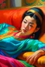 Placeholder: oriental woman lying on a pillow painting neoclassism bright colors zoom out realistic