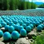 Placeholder: A cyan field with a pebble road designed in Matryoshka dolls painted by Guo Xi