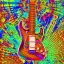 Placeholder: Cadillac PEACE electric guitar PEACE psychedelic hippie trippy acid LSD PEACE stratocaster GUITAR with peace sign in back