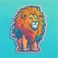 Placeholder: A sticker design in a minimalistic style featuring a caricature lion in vivid colors. The subject is presented alone on a neutral background.