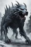 Placeholder: frost hellhound out of the abyss monstrous with five heads in ruins of medival town