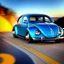 Placeholder: blimp vw-beetle hybrid, retrofuturistic, phototrealism, in flight, one subject,