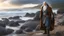 Placeholder: The stately and wise sorcerer named Pealda Stormbringer is walking on a rocky beach looking at a stormy ocean. He is dressed as a lord. He has grey hair and a white beard. beautiful light brown leather gloves. no jewelry. everything is intricately sculpted, exquisite realism, fantasy art, identical eyes, perfect face, Hyperrealistic, splash art, concept art, mid shot, intricately detailed, color depth, dramatic, 2/3 face angle, side light, colorful background