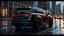 Placeholder: "Design a 2024 Chrysler 300C SUV concept, blending the elegance of the sedan with a rugged SUV form. Feature a bold front grille, aggressive headlights, and muscular body lines. The SUV should have a slightly lowered stance, blacked-out wheels, and a matte black finish with chrome accents. Set it in a dusk cityscape with wet streets reflecting the lights, highlighting its powerful and luxurious presence, rear view
