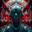 Placeholder: Techno Zen. Photorealistic. Hypnotic Perspective. Space Opera, Psychonaut, Enlightenment, samadhi. Tantric Psychedelic Tripping robot Monk, hallucinating an illusion. Sparkles scintillate through the air. Everythings is covered in an intricate etched fractal paisley pattern.alien temple with hindu like sculptures and motifs combined with high technology.