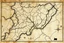 Placeholder: an ancient printed road map of a fictional place that was black and white and uses a Cree syllabic font, but has since been stained and weathered