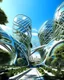 Placeholder: Stunning futuristic architectural masterpiece, biomorphic organic structure that combines nature and technology. A futuristic city, with polished chrome buildings and glass windows, fascinating summer weather. Intricate details and cantilevered sections. Trees, green areas and people