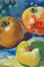 Placeholder: Abstract impasto oil painting of an apples cezanne
