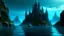Placeholder: paysages bleus de l'Atlantide, ancien continent englouti, avec ses tours, ses châteaux, ses paysages magnifiques