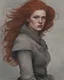 Placeholder: ginger hair vampire Raven. Red hair, sullen, unhappy expression, sour. Hate. Distrust. Seeping shadows like smoke come out gray a. Full body. Arms down at her sides women adult. Nineteen.Very Old man Clint Eastwood subject is a beautiful long long ginger hair female in a style women eye candy