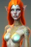 Placeholder: painting of a tall elven young woman with short light orange hair and freckles on the cheak bones and tall body of a topmodel light clothes, full body shot, ultra realistic, concept art, intricate details, eerie, highly detailed, photorealistic, octane render, 8 k, unreal engine. art by artgerm and greg rutkowski and charlie bowater and magali villeneuve and alphonse mucha