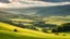 Placeholder: View across the valley in the Yorkshire Dales with beautiful clouds, late afternoon sunshine, stone walls enclosing the fields, gentle hills and valleys, river, calm, peaceful, tranquil, beautiful composition