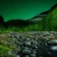 Placeholder: a dense florest, night, green, river, stones, raining, high detailed