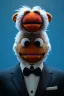 Placeholder: Waist up muppet Portrait, Vladimir Putin as muppet doll, Black suit, photo studio, blue background, unreal engine 5, concept art, art station, god lights, ray tracing, RTX, lumen lighting, ultra detail, volumetric lighting, 3d.