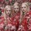 Placeholder: Elle fanning and dakota fanning , as flowers, red shiny plastic coats