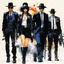 Placeholder: [art by Ralph Steadman] Masamune Shirow style: four agents of criminal minds FBI team, on a scene crime (women and men)