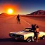 Placeholder: muscle car, man and woman, no clothes, making love, desert road, sunset, full colour,