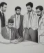 Placeholder: Pencil sketch of Four doctors are discussing ، on lined paper