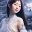 Placeholder: smooth hyper realistic, beautiful smiled Japanese goddess, pale colors, dark cosmos background, cat еye, extremely sharp detail, finely tuned detail, ultra high definition, 8 k, unreal engine 5, ultra sharp focus, accurate sword wings, positive smile, lot of details, fit within portrait, Ambiance winter, perfect composition, perfect hair, perfect hands, finger up gestures