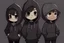 Placeholder: 6 very simple and cute dark cartoon characters that I could draw with hoodies