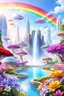 Placeholder: very beautiful, ,flowers, garden,rainbow, cité futuriste ultra moderne, ufos, cascade colorée, dômes