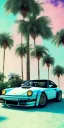 Placeholder: 1980's aesthetic vaporwave palm trees and spheres and Porsche with lightning