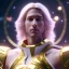 Placeholder: beautiful cosmic golden male, long hair, nice smiling, delicate colors, beautiful glamour galactic golden dress, ultra sharp focus, 8k, unreal engine 5, extremely sharp detail, light effect, soft light atmosphere of a spaceship, smooth, full of details, face in front, complete vision of face and body