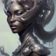 Placeholder: fantasy magic, intricate, sharp focus, illustration, highly detailed, digital painting, concept art, matte, masterpiece head sexy front view black African beauty space lady silver carp skin one head African space night