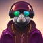 Placeholder: stylized anamorphic Rabbit, smiling, cyberpunk headphone, sunglass, gangsta gold neckless, full body, magenta puffer jacket, manila city backdrop, dramatic lighting, hyper realistic, unreal engine 5, 16k