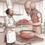 Placeholder: Ancient aliens cooking meat on fire in kitchen