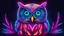 Placeholder: Create a digital artwork featuring a brightly lit neon owl as the centerpiece. The owl should be depicted in vibrant neon colors such as electric blue, neon green, hot pink, and bright orange. Each part of the owl should have a glowing effect, making it appear as if it is illuminated by neon lights.