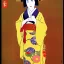 Placeholder: Retrato de cuerpo entero una Geisha con kimono con Katana con el estilo de Gustav Klimt