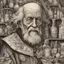 Placeholder: a Dutch Renaissance era inked caricature illustration of a wizened and aged elder apothecary highly detailed facial features, in the style of Pieter Brueghel the Elder , Hieronymus Bosch, and Gerald Scarfe aged canvas, craquelure finish, archaic masterpiece, 4k