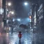 Placeholder: foto tirada por tras de um garoto solitário, nas ruas de tokyo, na chuva de noite