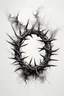 Placeholder: A realistic drawing in negative space black ink on white background of a crown of thorns with very defined and correct details and brushstrokes smoke around it