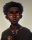 Placeholder: Portrait of a gorgeous black skinned toddler warlock boy with dark hair by Jim Kay